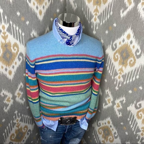 Polo Ralph Lauren Pastel Multi Stripe Merino Wool Angora Crewneck L/S Sweater - Picture 3 of 16